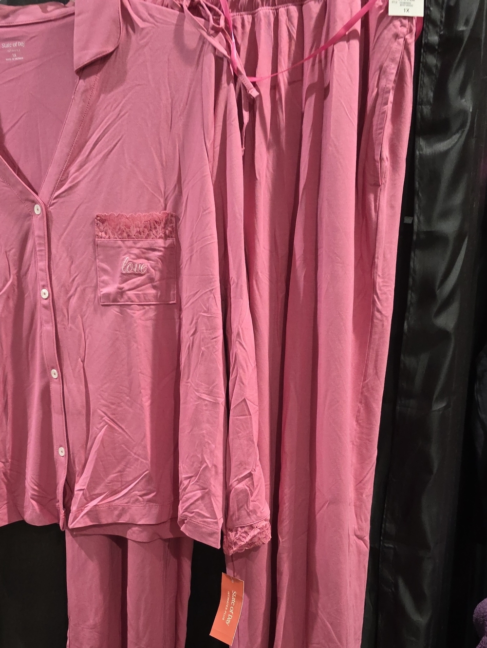 Women's Lace-Trim Button-Front Pajama Set in Dusty Rose - Picture 5 of 7